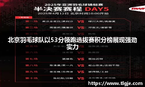 北京羽毛球队以53分领跑选拔赛积分榜展现强劲实力